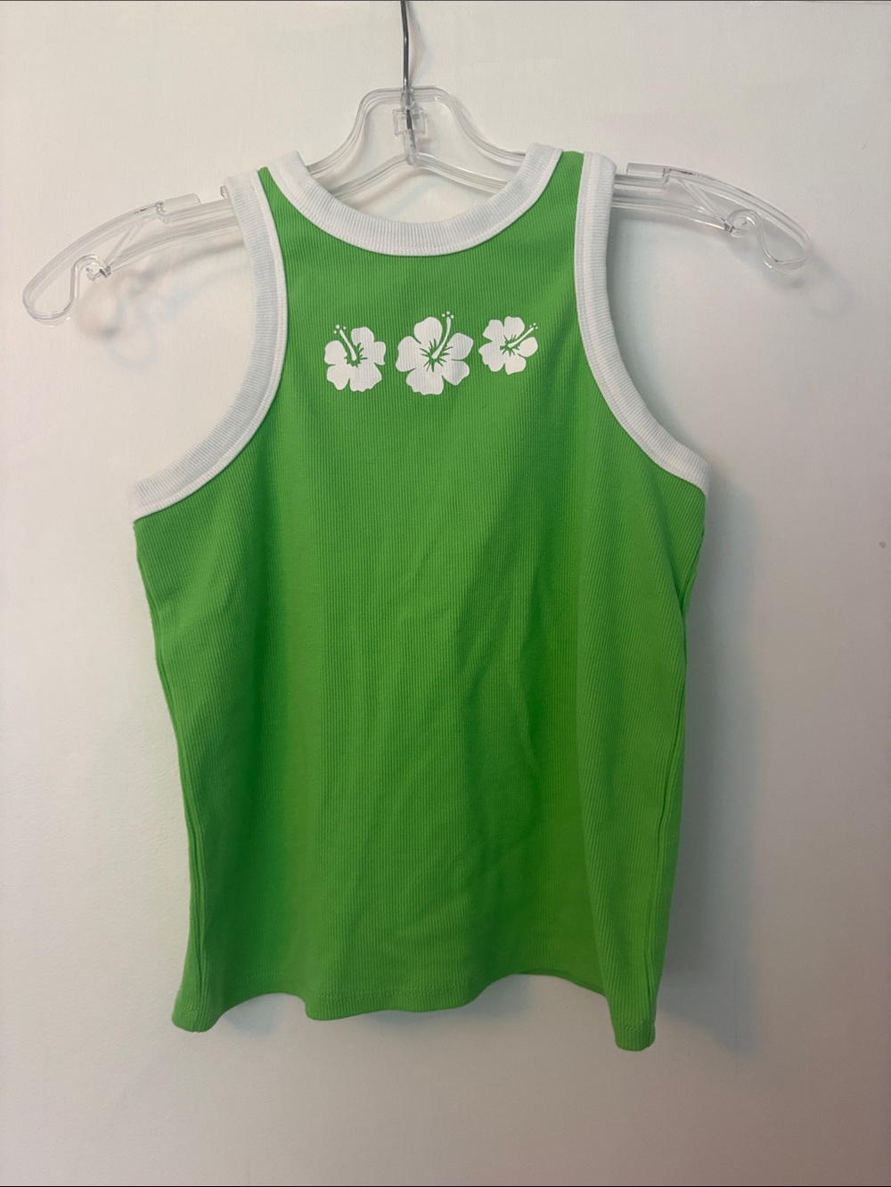 Target Green & White Girls Ribbed Tank Top with Hibiscus